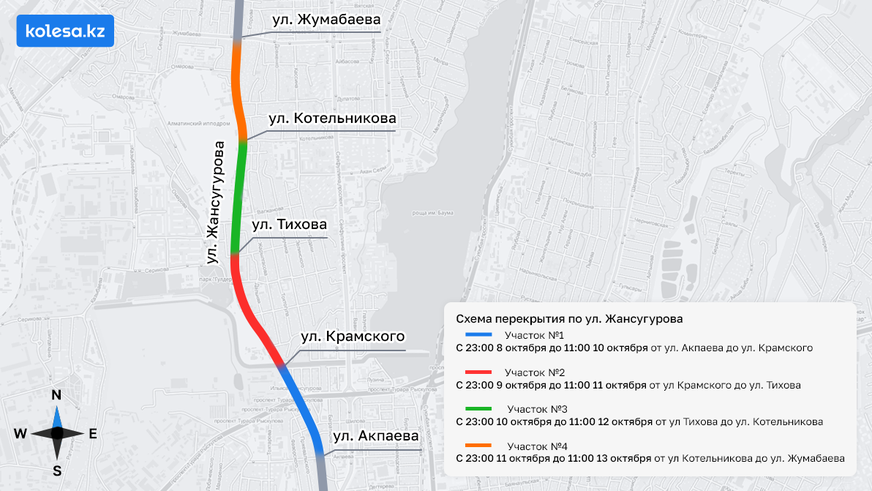 Улицу Жансугурова в Алматы начнут закрывать на ремонт ночью 8 октября