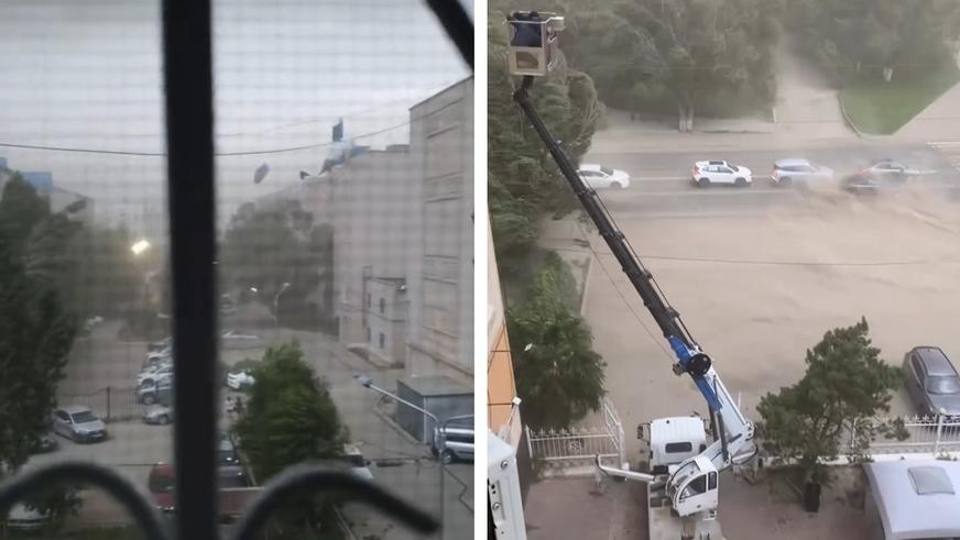 Ураган опрокидывал на бок машины в Актобе