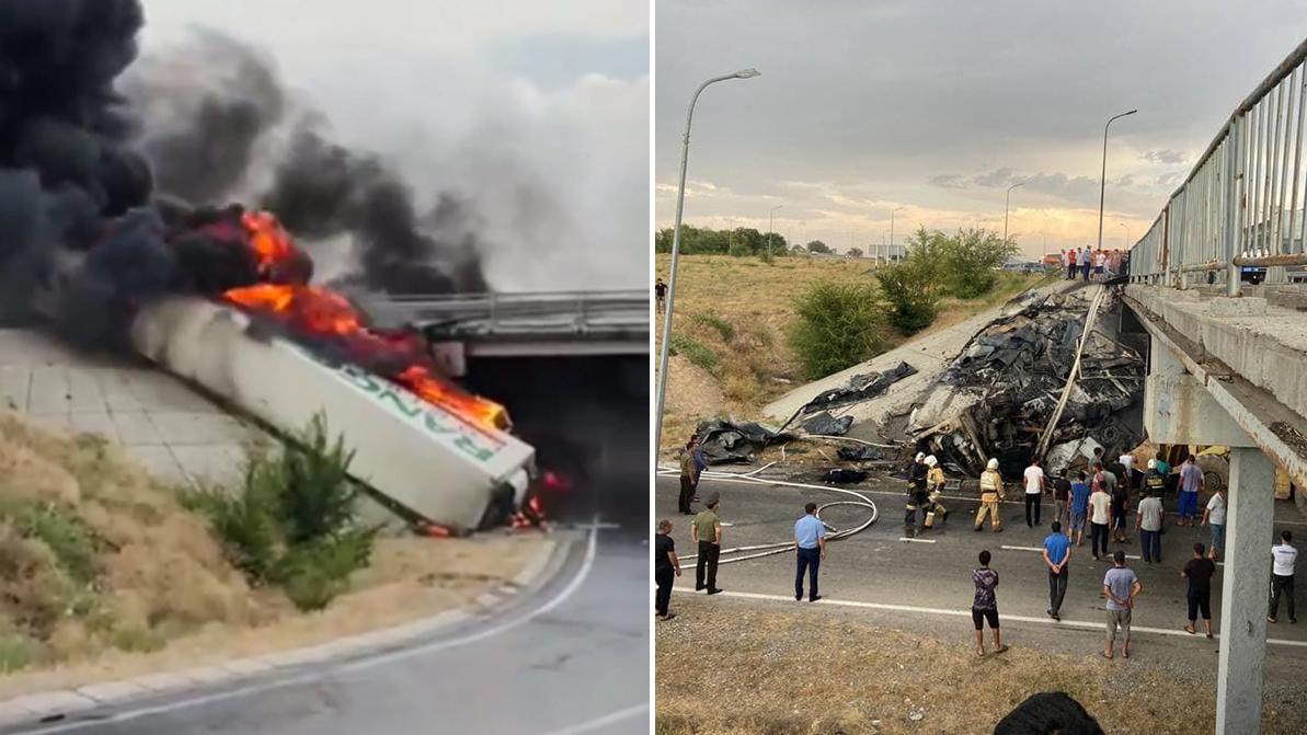 Фура упала с моста и сгорела в Туркестанской области