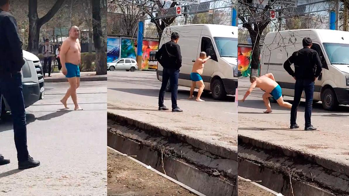 Голый неадекват нападал на машины в Алматы