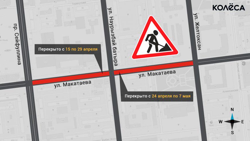 24 апреля, на Макатаева в Алматы изменится схема движения