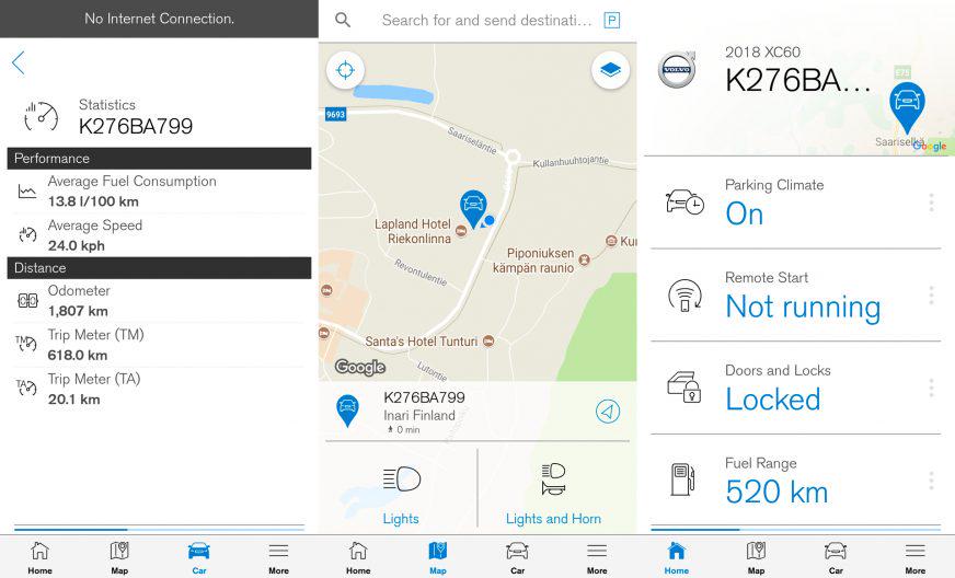 Скрины экрана мобильного приложения Volvo On Call