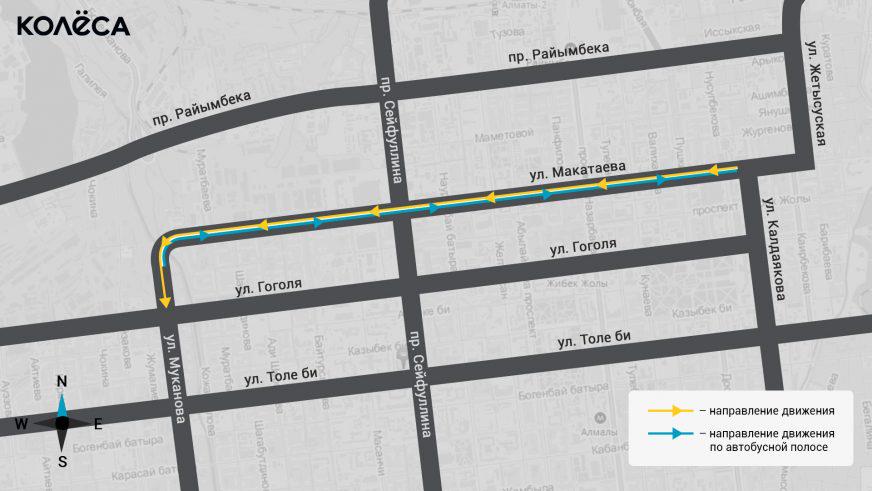 Улица Макатаева в Алматы теперь односторонняя