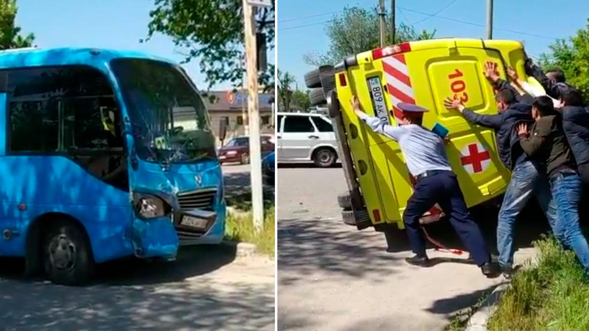 Скорая помощь столкнулась с автобусом в Таразе