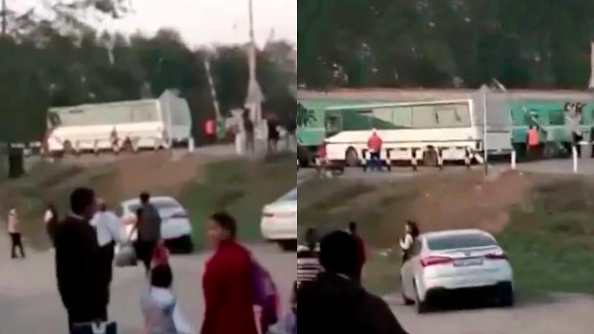 На шамалганском ж/д переезде вновь остановился автобус