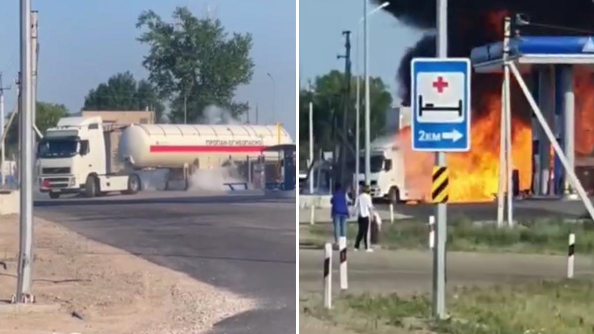 Трассу Нур-Султан – Караганда перекрыли из-за загоревшегося бензовоза
