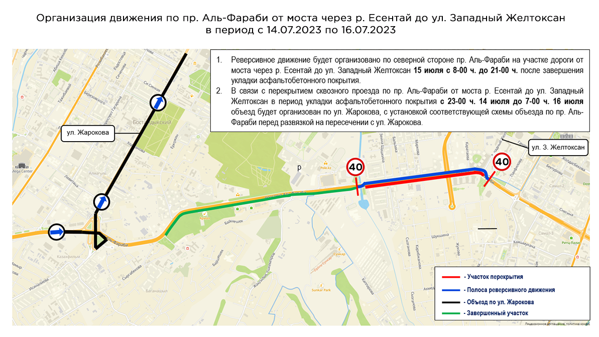 Новые перекрытия организуют на Аль-Фараби 14 июля