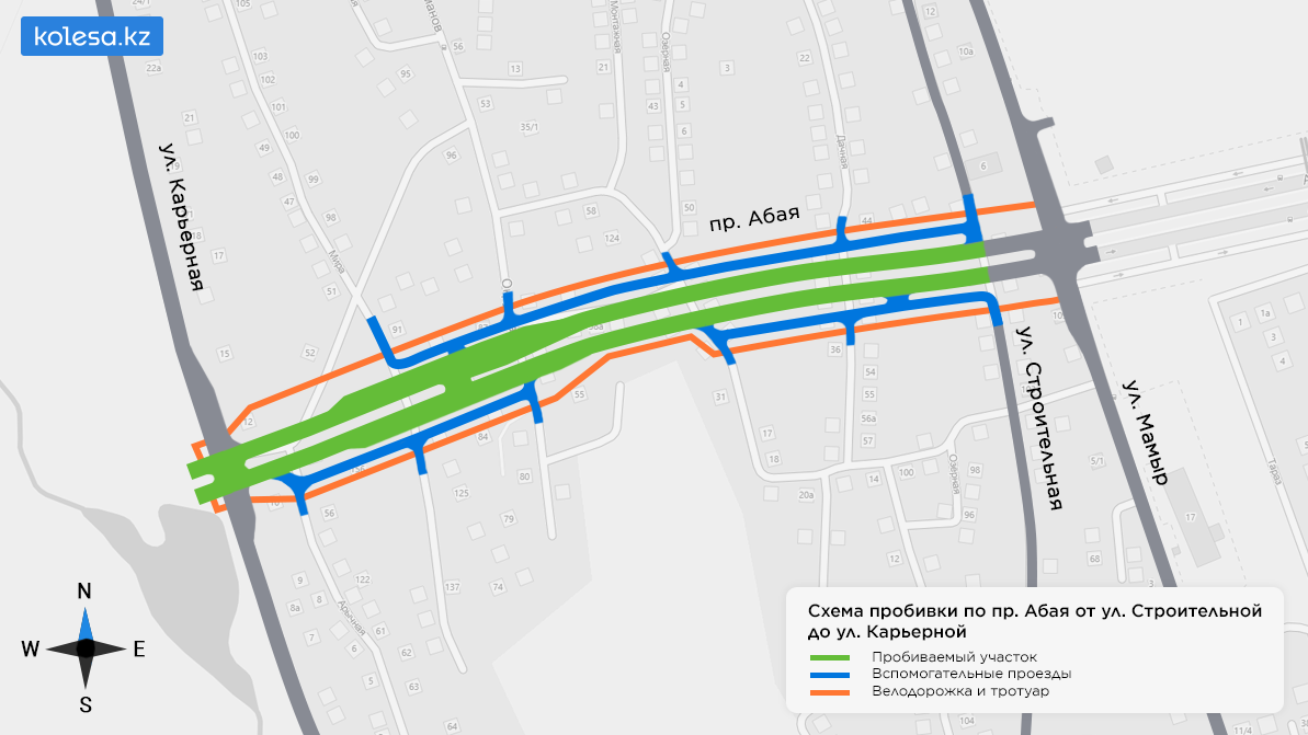 До какой улицы пробьют последний отрезок проспекта Абая в Алматы