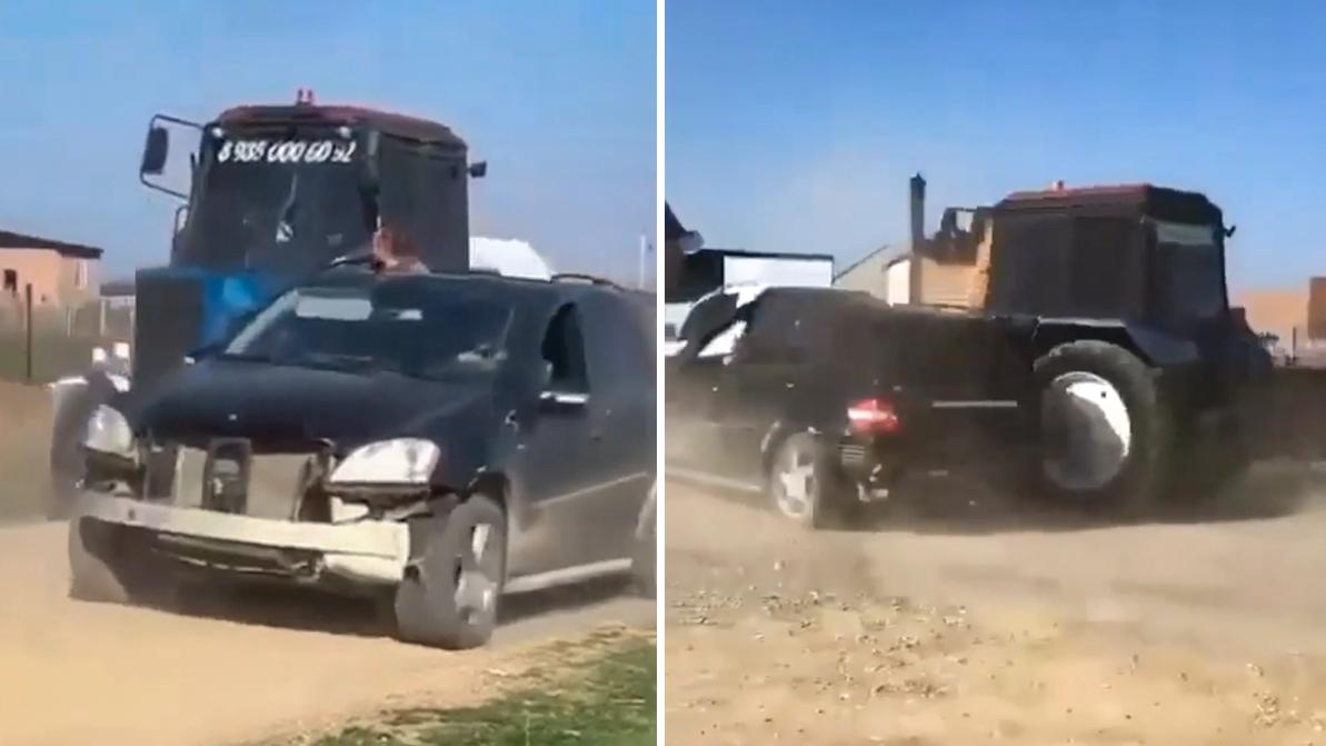 Видео дня: трактор против ML 63 на свадьбе