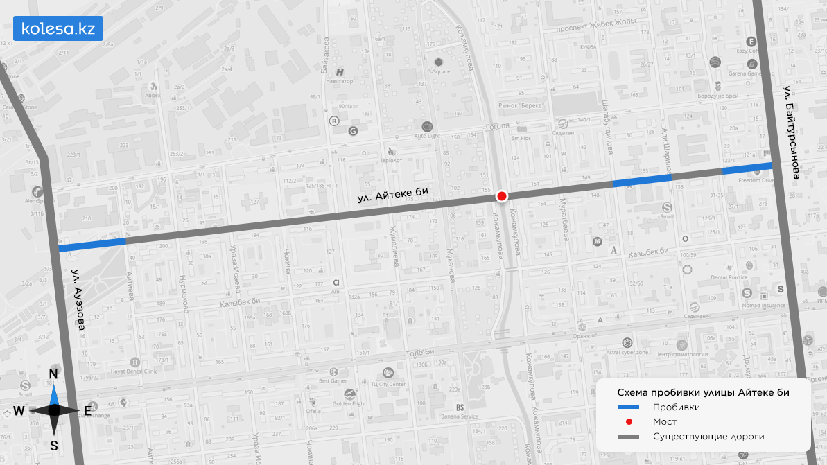 Улицу Айтеке би в Алматы начнут пробивать в июне