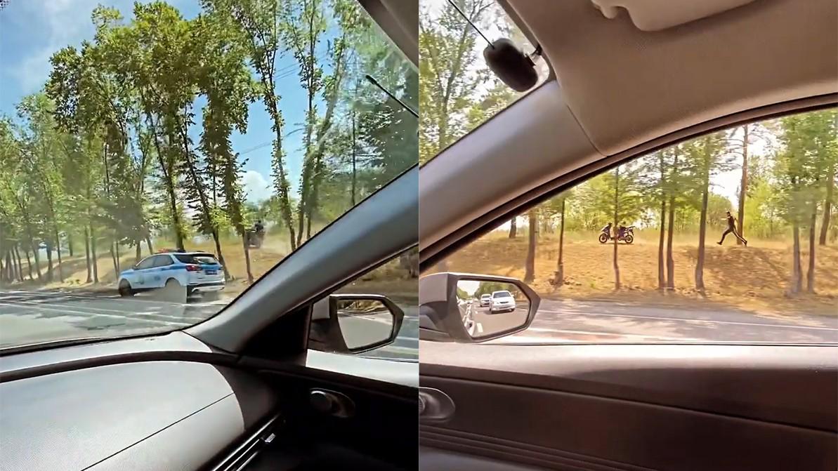 Полицейская погоня за мопедом попала на видео в Алматы