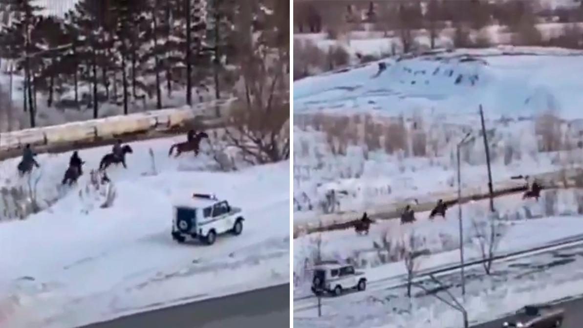 На уазике за всадниками. Погоню в Усть-Каменогорске сняли на видео
