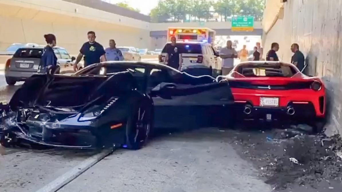ДТП с участием трёх Ferrari попало на видео