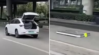 Қытай электромобилінің батареясы жол үстінде түсіп қалды