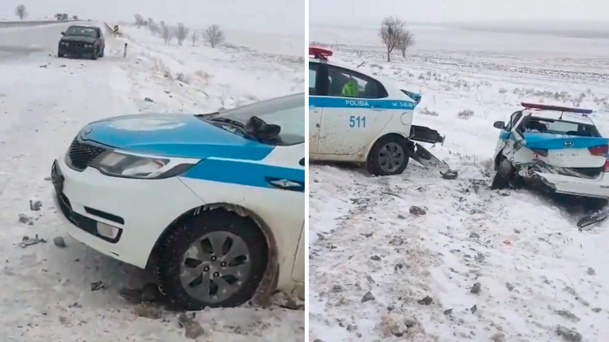 BMW протаранил два патрульных авто на трассе Шымкент – Самара