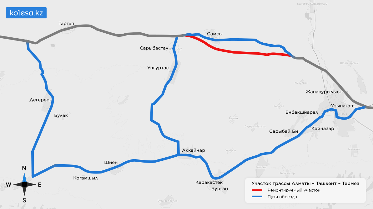 Алматы — Ташкент — Термез тас жолының бір бөлігі жабылды