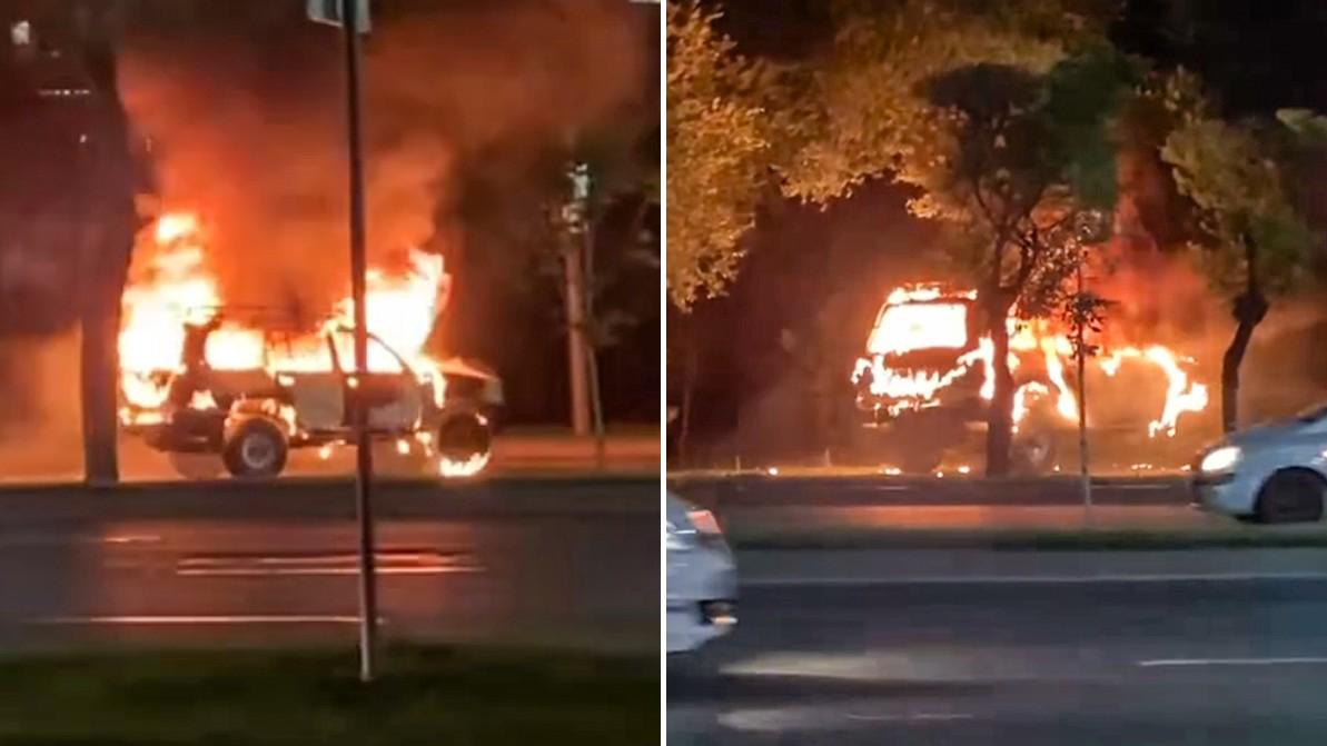 Горящий Land Cruiser катился по Аль-Фараби, пугая водителей и пешеходов
