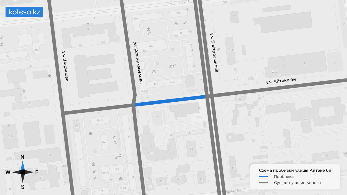 Улицу Айтеке би в Алматы пробьют от Байтурсынова до Досмухамедова