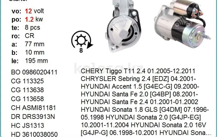 Стартер Mitsubishi Galant 96-06 (1, 1 kW/Z= 8/)үшін30 000 тг. в Усть-Каменогорск